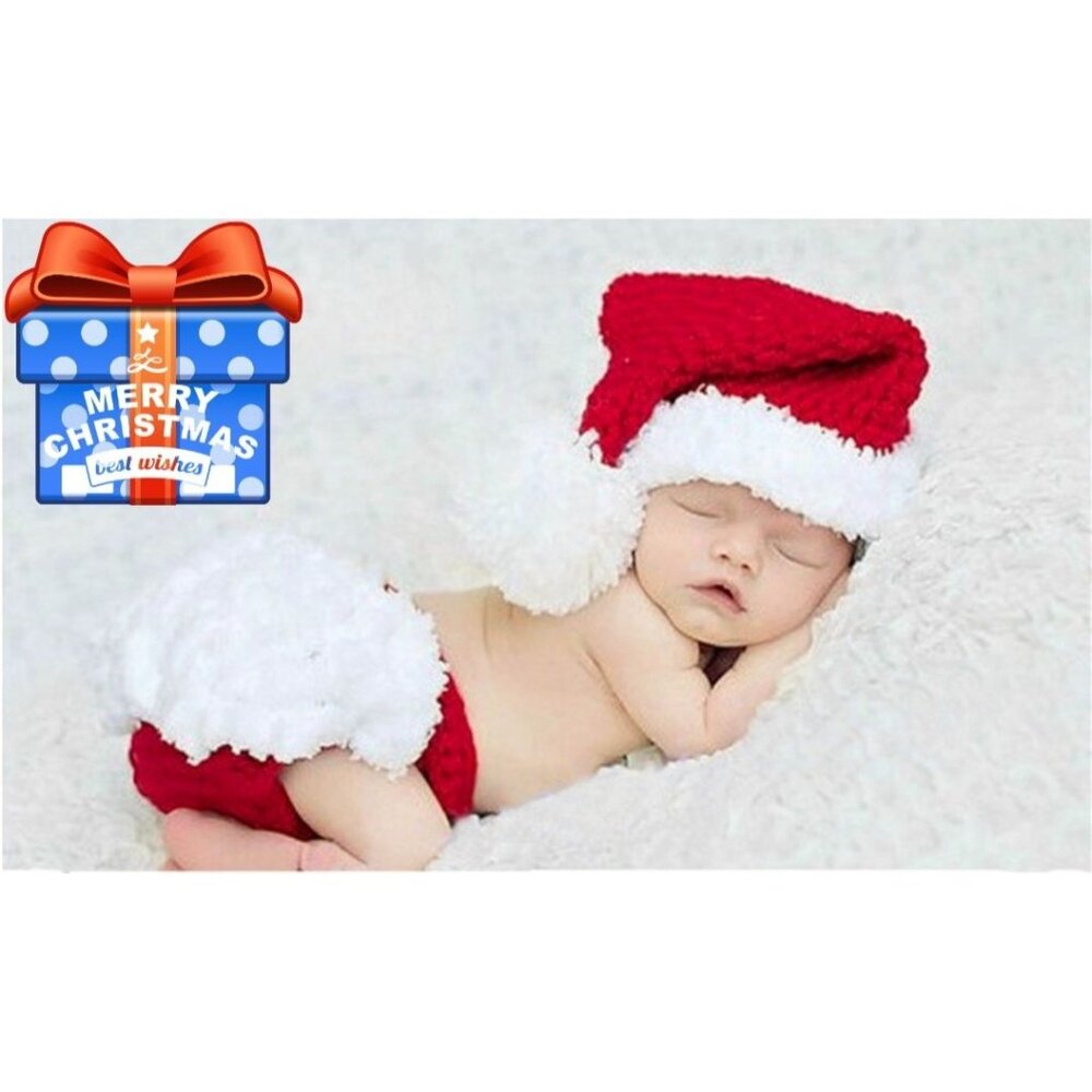 NWOT Crochet Infant Photo Session Christmas Santa Hat Diaper Cover Set 0-3 Month